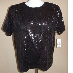 Womens Ophelia Roe SEQUINED Blouse Short Sleeve Top Size Med Large   NWT